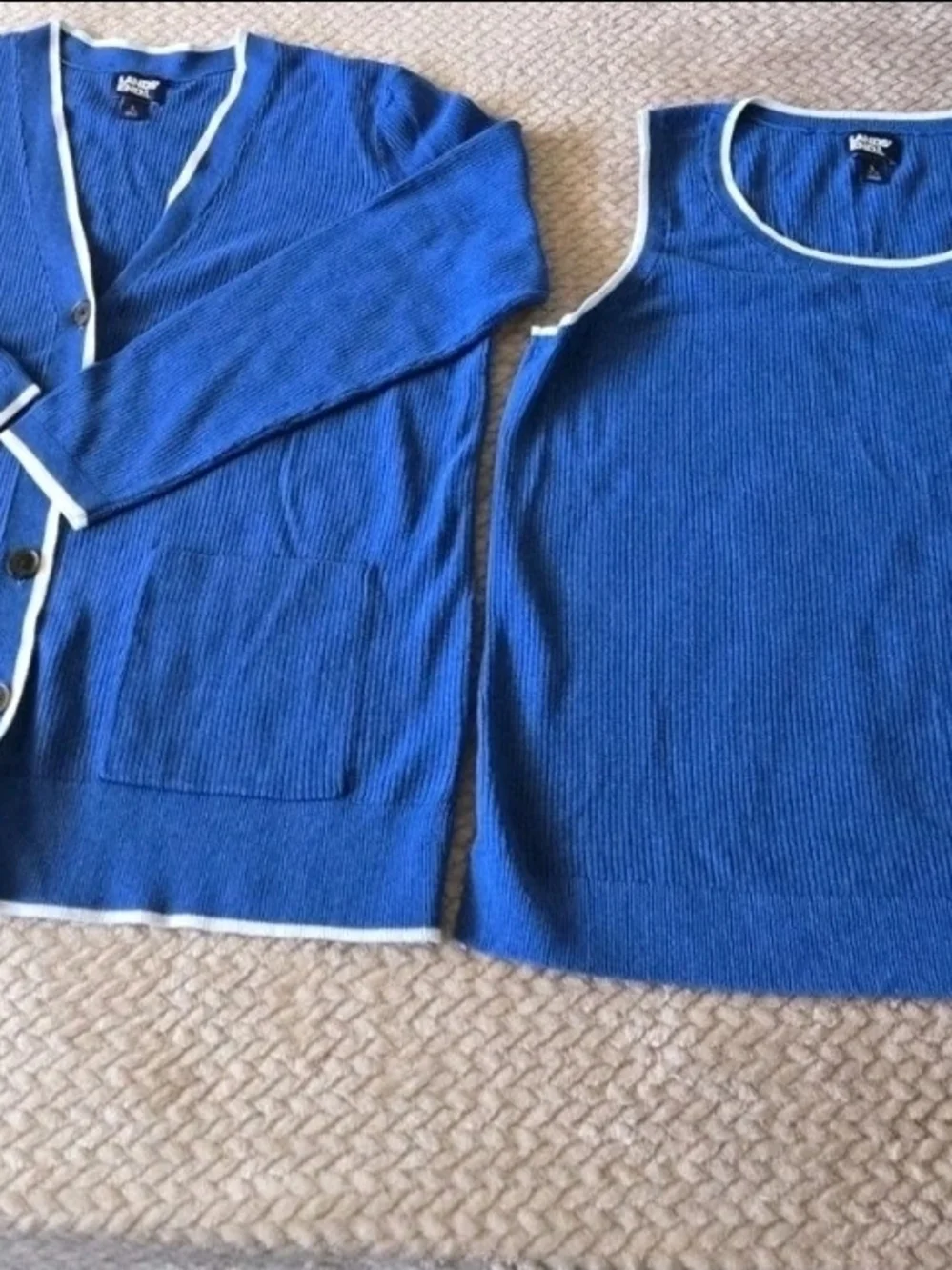 Lands' End Blue Cotton Twin Set Cardigan & Shell | Preppy Coastal Cottagecore L